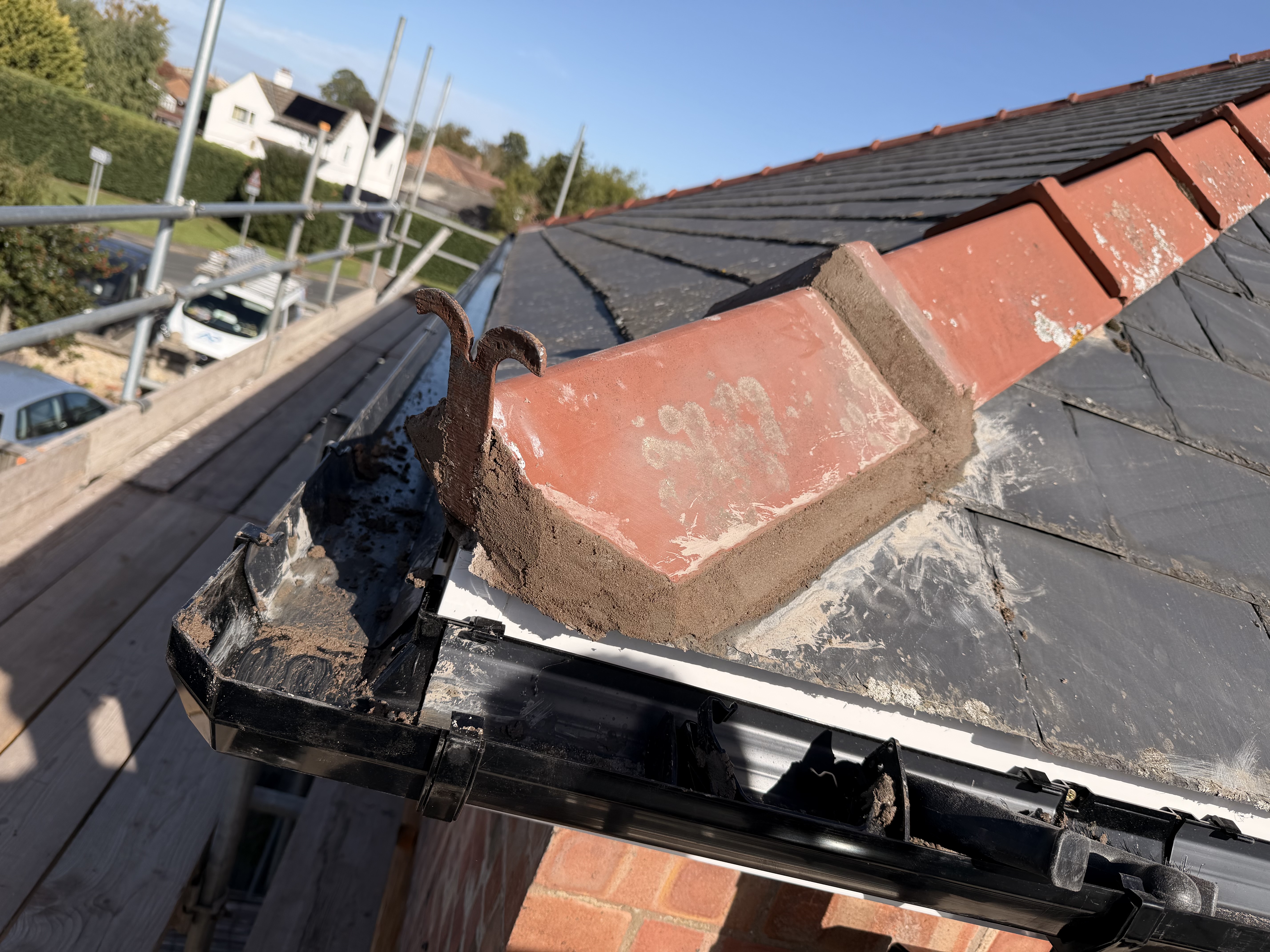 Close view of roof valley and flashing detail