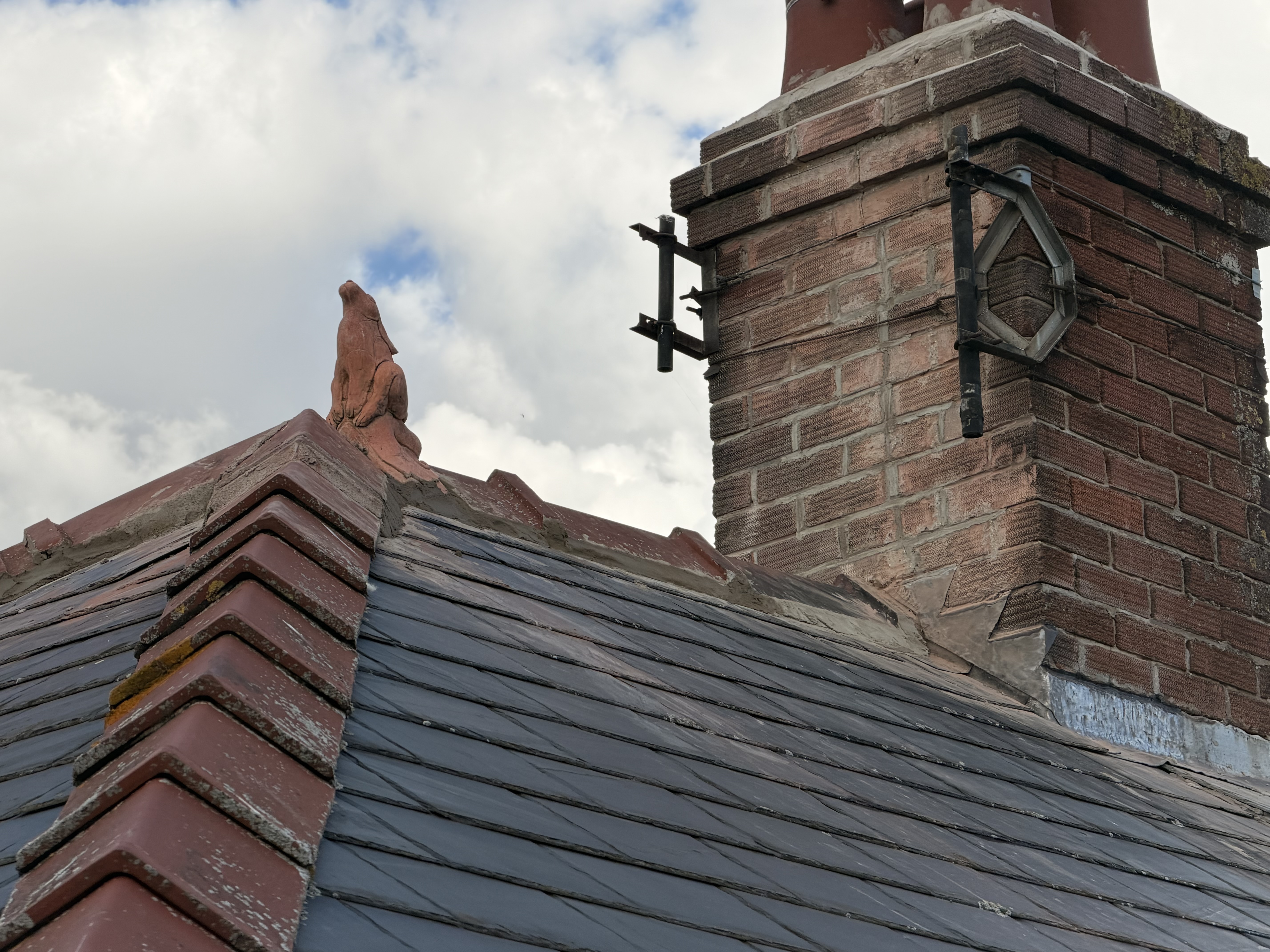 Tiled roof and chimney detail from above