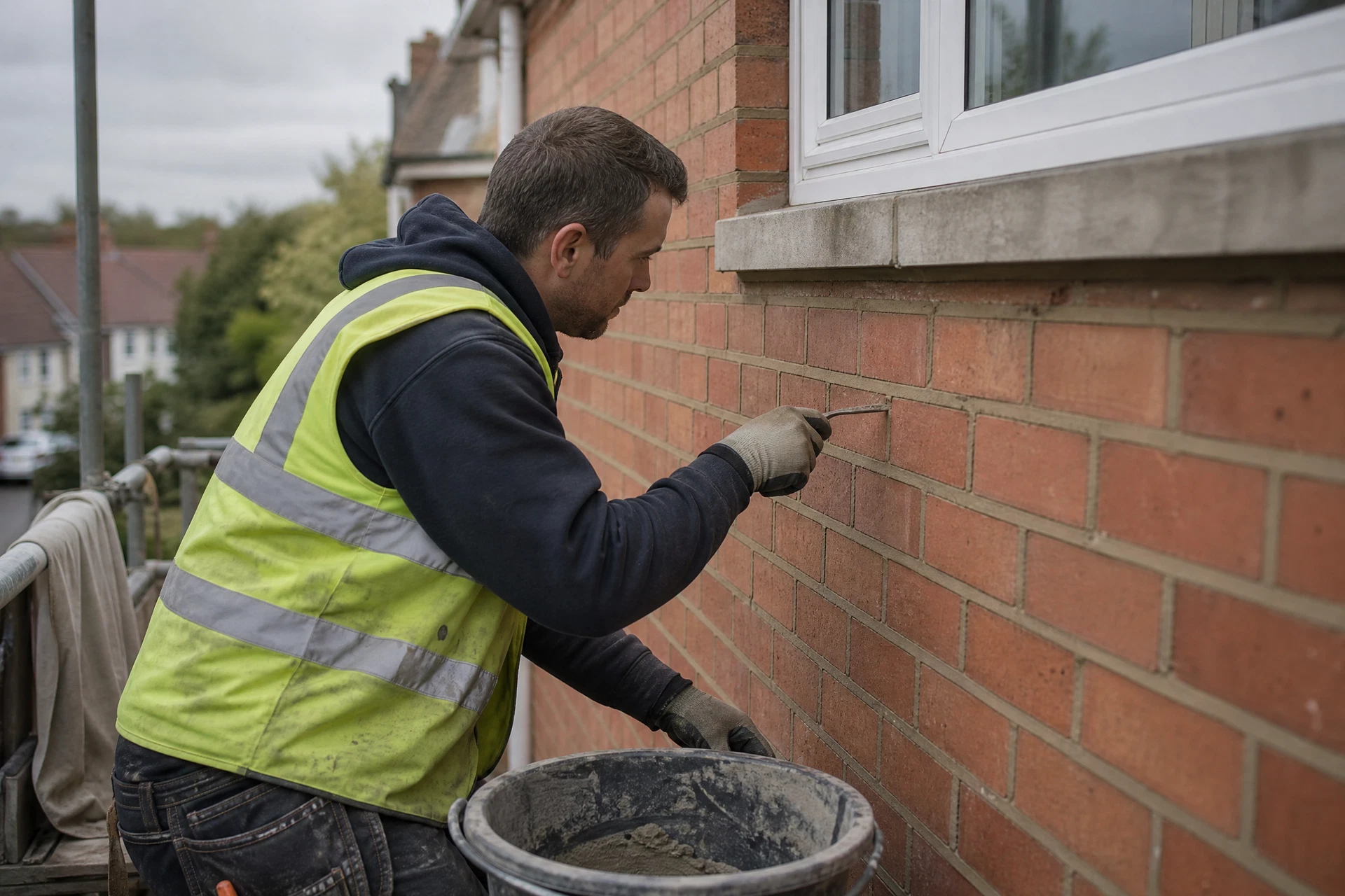 Representative view of careful repointing work on a red-brick house